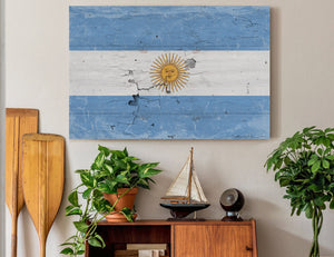 Bella Frye Argentina Flag Wall Art - Vintage Argentina Flag Sign Weathered Wood Style on Canvas