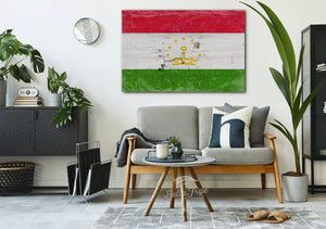 Bella Frye Tajikistan Flag Wall Art - Vintage Tajikistan Flag Sign Weathered Wood Style on Canvas