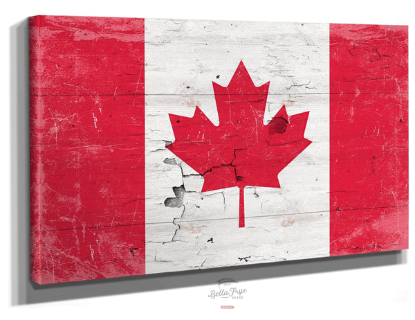 Bella Frye 18 x 12 Canada Flag Wall Art - Vintage Canadian Flag Sign Weathered Wood Style on Canvas