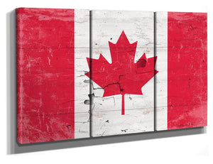 Bella Frye 72 x 40 (3 Panel) Canada Flag Wall Art - Vintage Canadian Flag Sign Weathered Wood Style on Canvas