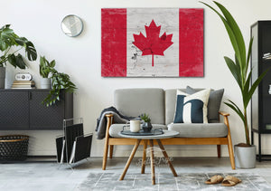 Bella Frye Canada Flag Wall Art - Vintage Canadian Flag Sign Weathered Wood Style on Canvas