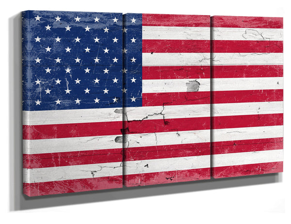 Bella Frye United States Flag Wall Art - Vintage U.S. Flag Sign Weathered Wood Style on Canvas