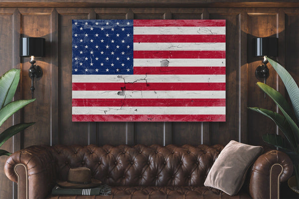 Bella Frye United States Flag Wall Art - Vintage U.S. Flag Sign Weathered Wood Style on Canvas