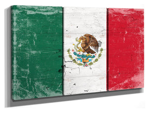 Bella Frye Mexico Flag Wall Art - Vintage Mexican Flag Sign Weathered Wood Style on Canvas