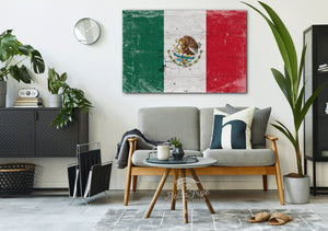 Bella Frye Mexico Flag Wall Art - Vintage Mexican Flag Sign Weathered Wood Style on Canvas