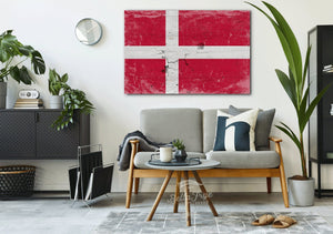 Bella Frye Denmark Flag Wall Art - Vintage Danish Flag Sign Weathered Wood Style on Canvas