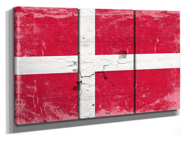 Bella Frye Denmark Flag Wall Art - Vintage Danish Flag Sign Weathered Wood Style on Canvas