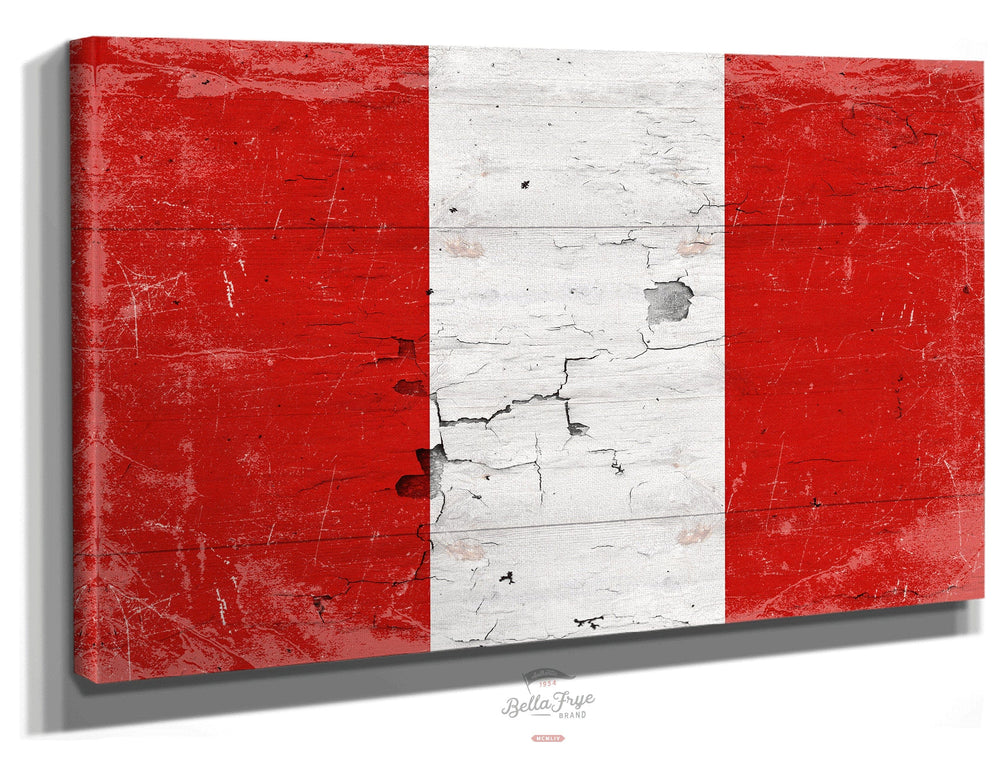 Bella Frye Peru Flag Wall Art - Vintage Peru Flag Sign Weathered Wood Style on Canvas