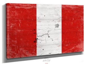 Bella Frye Peru Flag Wall Art - Vintage Peru Flag Sign Weathered Wood Style on Canvas