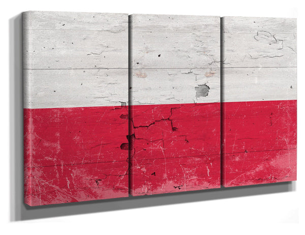 Bella Frye Poland Flag Wall Art - Vintage Poland Flag Sign Weathered Wood Style on Canvas