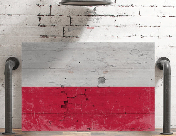 Bella Frye Poland Flag Wall Art - Vintage Poland Flag Sign Weathered Wood Style on Canvas