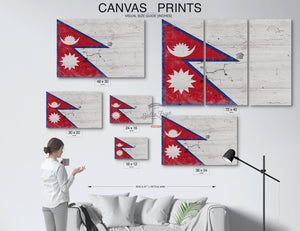 Bella Frye Nepal Flag Wall Art - Vintage Nepal Flag Sign Weathered Wood Style on Canvas