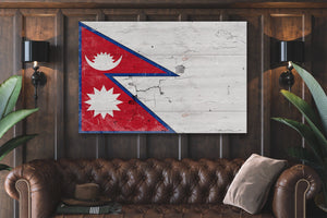 Bella Frye Nepal Flag Wall Art - Vintage Nepal Flag Sign Weathered Wood Style on Canvas