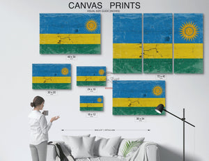 Bella Frye Rwanda Flag Wall Art - Vintage Rwanda Flag Sign Weathered Wood Style on Canvas