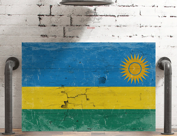 Bella Frye Rwanda Flag Wall Art - Vintage Rwanda Flag Sign Weathered Wood Style on Canvas