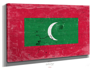 Bella Frye Maldives Flag Wall Art - Vintage Maldives Flag Sign Weathered Wood Style on Canvas