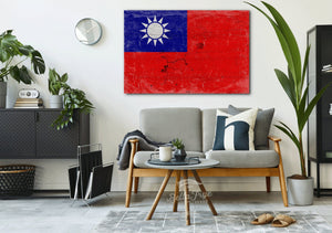 Bella Frye Taiwan Flag Wall Art - Vintage Taiwan Flag Sign Weathered Wood Style on Canvas