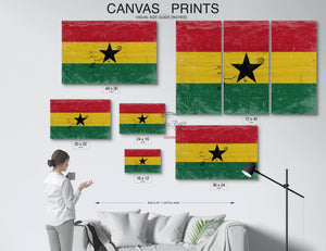 Bella Frye Ghana Flag Wall Art - Vintage Ghana Flag Sign Weathered Wood Style on Canvas