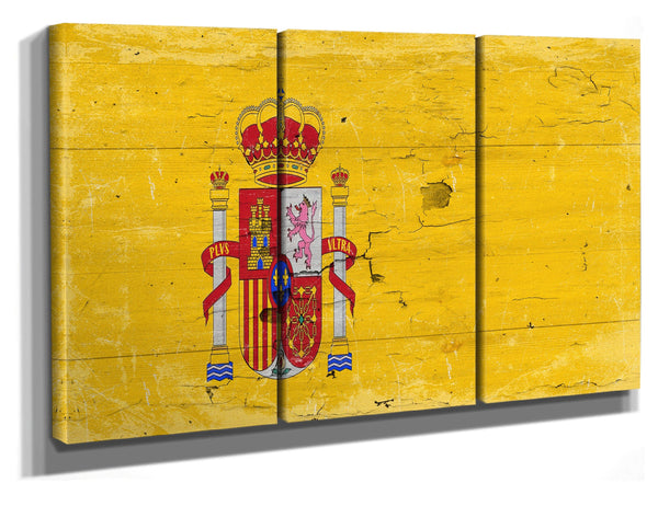 Bella Frye Spain Flag Wall Art - Vintage Spain Flag Sign Weathered Wood Style on Canvas