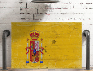 Bella Frye Spain Flag Wall Art - Vintage Spain Flag Sign Weathered Wood Style on Canvas