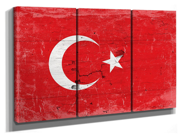 Bella Frye Turkey Flag Wall Art - Vintage Turkey Flag Sign Weathered Wood Style on Canvas