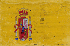 Bella Frye Spain Flag Wall Art - Vintage Spain Flag Sign Weathered Wood Style on Canvas