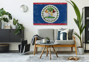 Bella Frye Belize Flag Wall Art - Vintage Belize Flag Sign Weathered Wood Style on Canvas