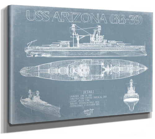 Bella Frye USS Arizona BB-39 Blueprint Wall Art - Original Carrier Print