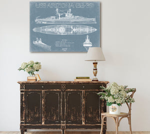 Bella Frye USS Arizona BB-39 Blueprint Wall Art - Original Carrier Print