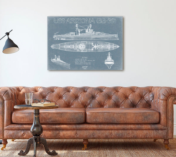 Bella Frye USS Arizona BB-39 Blueprint Wall Art - Original Carrier Print