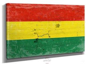 Bella Frye 14" x 11" / Stretched Canvas Wrap Bolivia Flag Wall Art - Vintage Bolivia Flag Sign Weathered Wood Style on Canvas