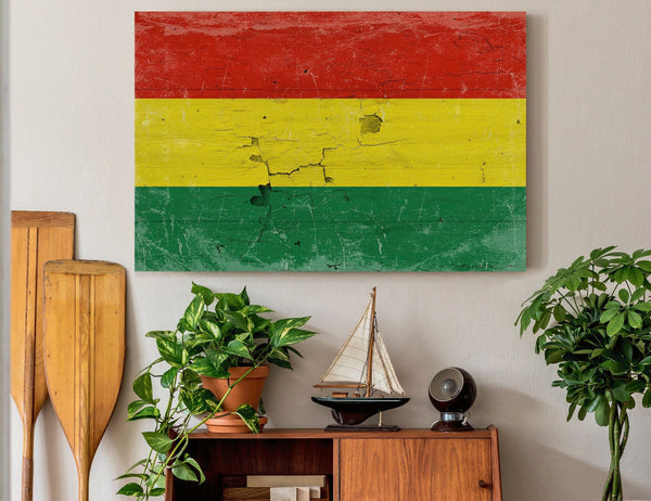 Bella Frye Bolivia Flag Wall Art - Vintage Bolivia Flag Sign Weathered Wood Style on Canvas