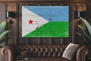 Bella Frye Djibouti Flag Wall Art - Vintage Djibouti Flag Sign Weathered Wood Style on Canvas