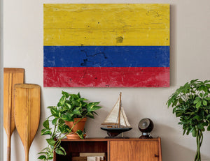 Bella Frye Colombia Flag Wall Art - Vintage Colombia Flag Sign Weathered Wood Style on Canvas