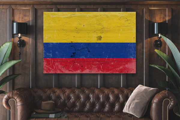 Bella Frye Colombia Flag Wall Art - Vintage Colombia Flag Sign Weathered Wood Style on Canvas