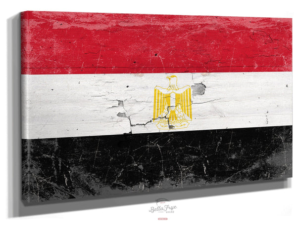 Bella Frye Egypt Flag Wall Art - Vintage Egypt Flag Sign Weathered Wood Style on Canvas