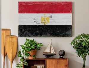 Bella Frye Egypt Flag Wall Art - Vintage Egypt Flag Sign Weathered Wood Style on Canvas