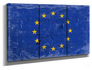 Bella Frye Europe Flag Wall Art - Vintage Europe Flag Sign Weathered Wood Style on Canvas