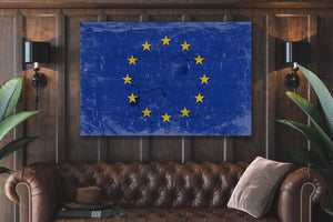 Bella Frye Europe Flag Wall Art - Vintage Europe Flag Sign Weathered Wood Style on Canvas