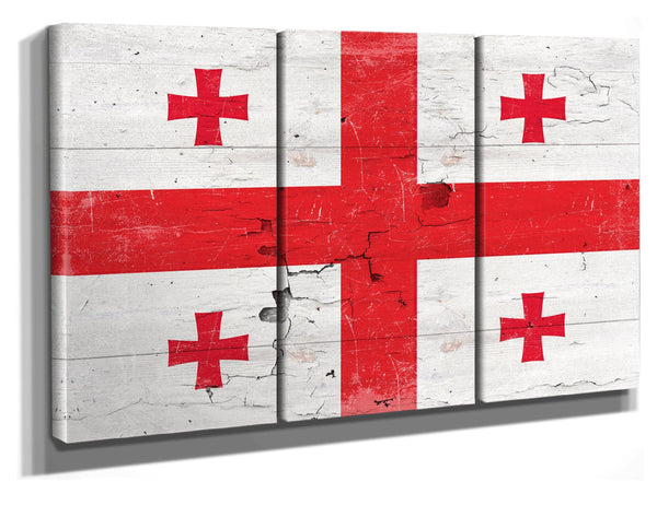 Bella Frye Georgia Flag Wall Art - Vintage Georgia Flag Sign Weathered Wood Style on Canvas