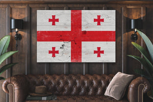 Bella Frye Georgia Flag Wall Art - Vintage Georgia Flag Sign Weathered Wood Style on Canvas