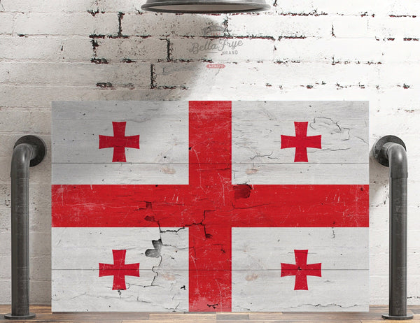 Bella Frye Georgia Flag Wall Art - Vintage Georgia Flag Sign Weathered Wood Style on Canvas