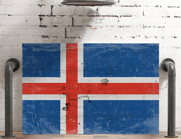 Bella Frye Iceland Flag Wall Art - Vintage Iceland Flag Sign Weathered Wood Style on Canvas