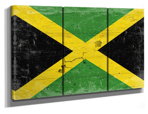 Bella Frye Jamaica Flag Wall Art - Vintage Jamaica Flag Sign Weathered Wood Style on Canvas