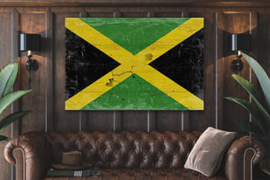 Bella Frye Jamaica Flag Wall Art - Vintage Jamaica Flag Sign Weathered Wood Style on Canvas