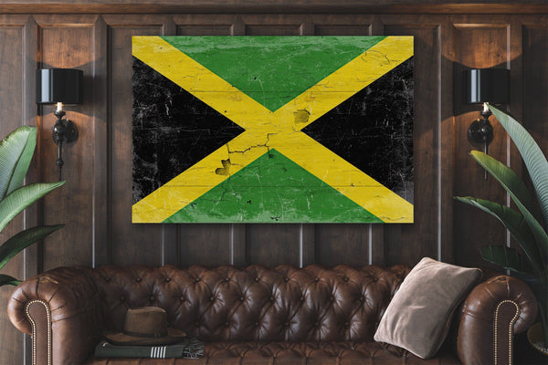 Bella Frye Jamaica Flag Wall Art - Vintage Jamaica Flag Sign Weathered Wood Style on Canvas