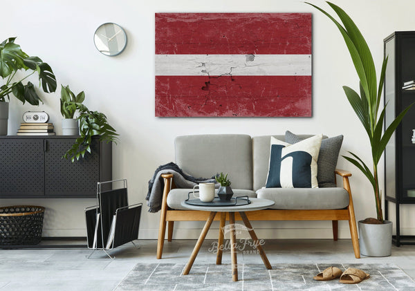 Bella Frye Latvia Flag Wall Art - Vintage Latvia Flag Sign Weathered Wood Style on Canvas