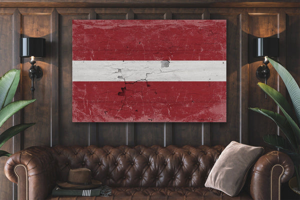 Bella Frye Latvia Flag Wall Art - Vintage Latvia Flag Sign Weathered Wood Style on Canvas