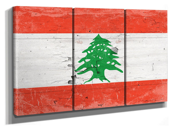 Bella Frye Lebanon Flag Wall Art - Vintage Lebanon Flag Sign Weathered Wood Style on Canvas