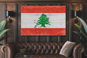 Bella Frye Lebanon Flag Wall Art - Vintage Lebanon Flag Sign Weathered Wood Style on Canvas